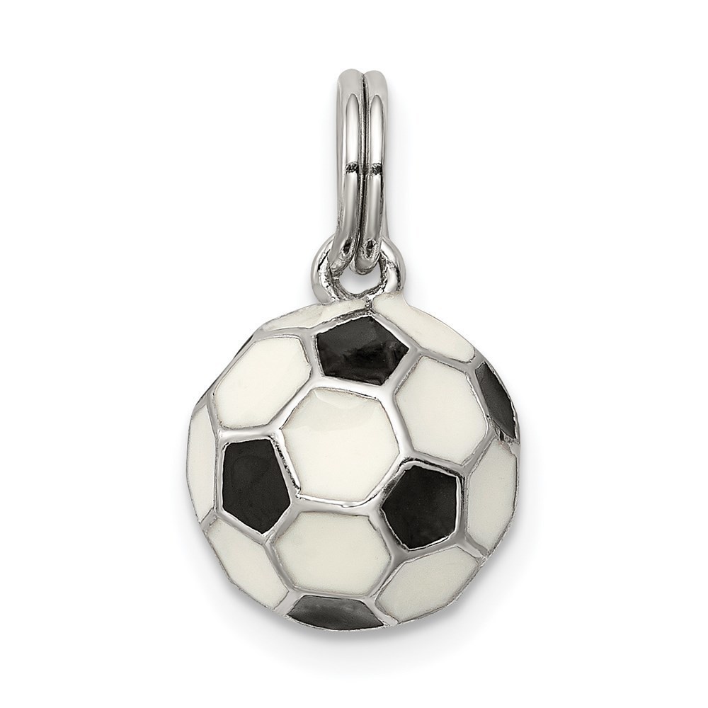 925 Sterling Silver Sports Theme Unisex RH Enameled Soccer Ball Charm Pendant